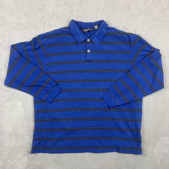 Eddie Bauer 90s Striped Long Sleeve Polo Shirt XL Blue Gorpcore Dadcore Cotton — photo 2